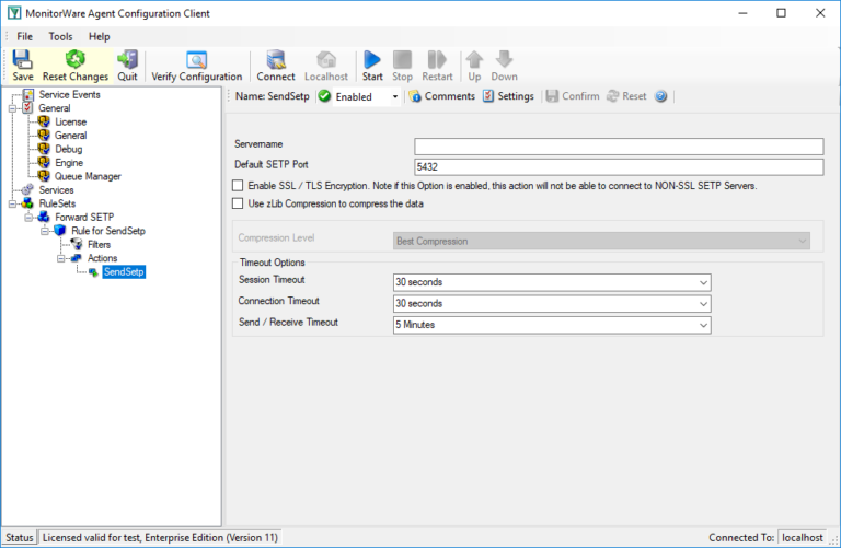 How to setup an SETP action - Adiscon